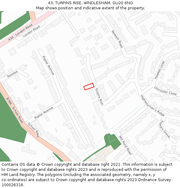 43, TURPINS RISE, WINDLESHAM, GU20 6NG: Location map and indicative extent of plot