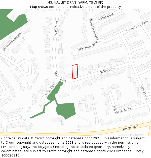 43, VALLEY DRIVE, YARM, TS15 9JQ: Location map and indicative extent of plot