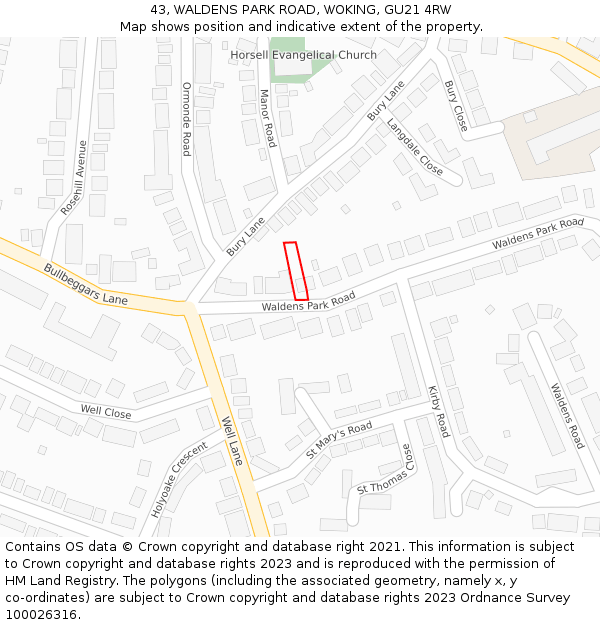 43, WALDENS PARK ROAD, WOKING, GU21 4RW: Location map and indicative extent of plot