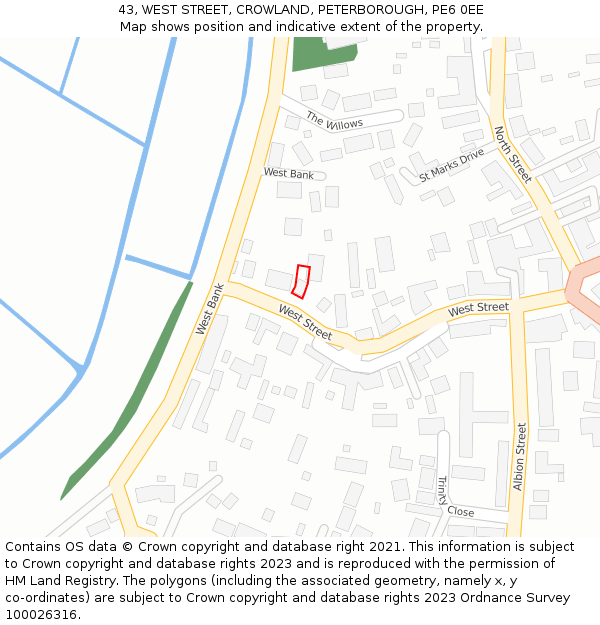 43, WEST STREET, CROWLAND, PETERBOROUGH, PE6 0EE: Location map and indicative extent of plot
