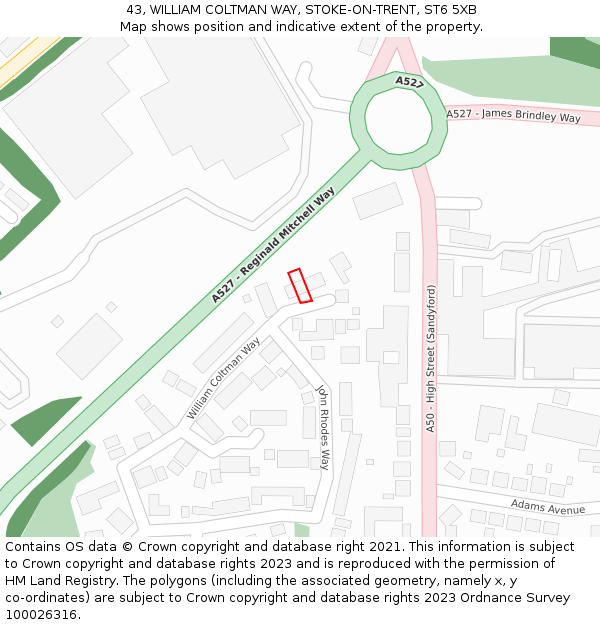 43, WILLIAM COLTMAN WAY, STOKE-ON-TRENT, ST6 5XB: Location map and indicative extent of plot