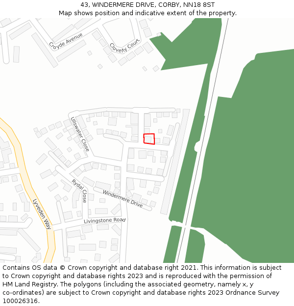 43, WINDERMERE DRIVE, CORBY, NN18 8ST: Location map and indicative extent of plot