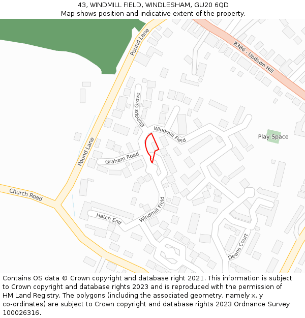 43, WINDMILL FIELD, WINDLESHAM, GU20 6QD: Location map and indicative extent of plot