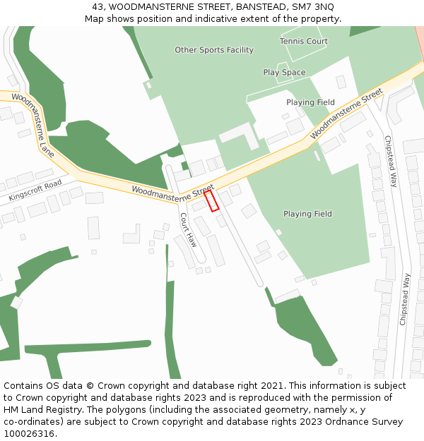 43, WOODMANSTERNE STREET, BANSTEAD, SM7 3NQ: Location map and indicative extent of plot