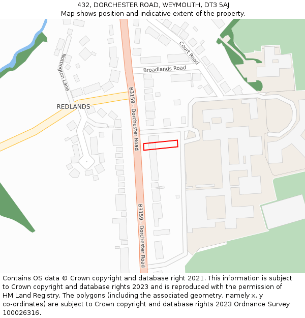 432, DORCHESTER ROAD, WEYMOUTH, DT3 5AJ: Location map and indicative extent of plot