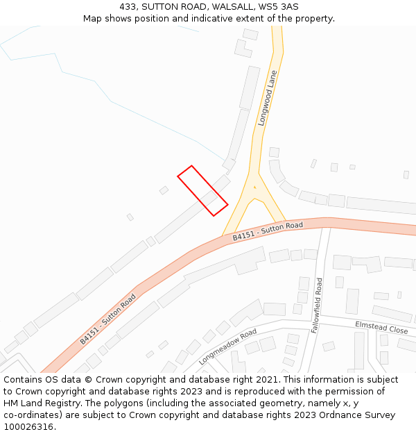 433, SUTTON ROAD, WALSALL, WS5 3AS: Location map and indicative extent of plot