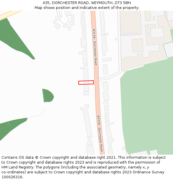 435, DORCHESTER ROAD, WEYMOUTH, DT3 5BN: Location map and indicative extent of plot