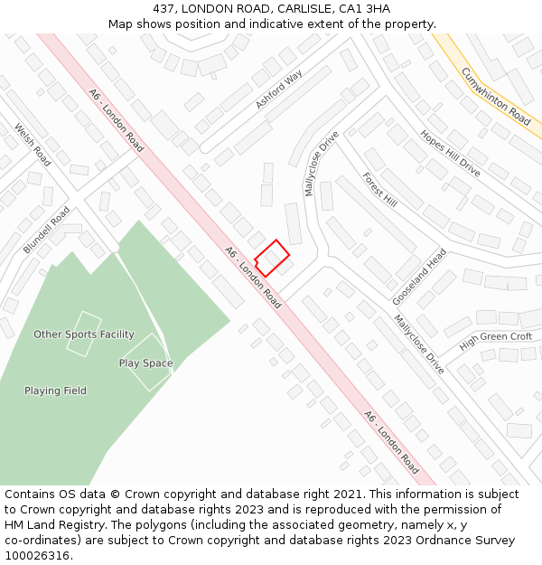 437, LONDON ROAD, CARLISLE, CA1 3HA: Location map and indicative extent of plot