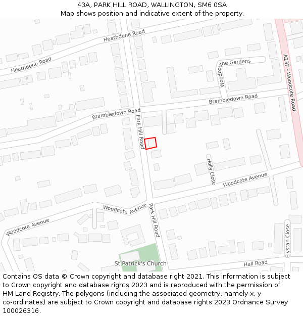 43A, PARK HILL ROAD, WALLINGTON, SM6 0SA: Location map and indicative extent of plot