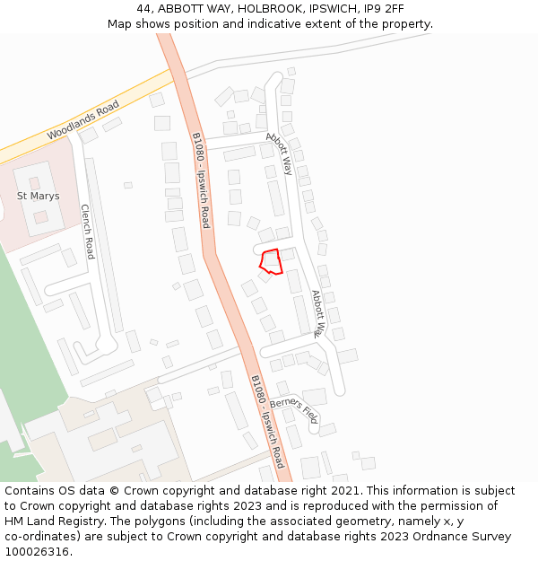 44, ABBOTT WAY, HOLBROOK, IPSWICH, IP9 2FF: Location map and indicative extent of plot