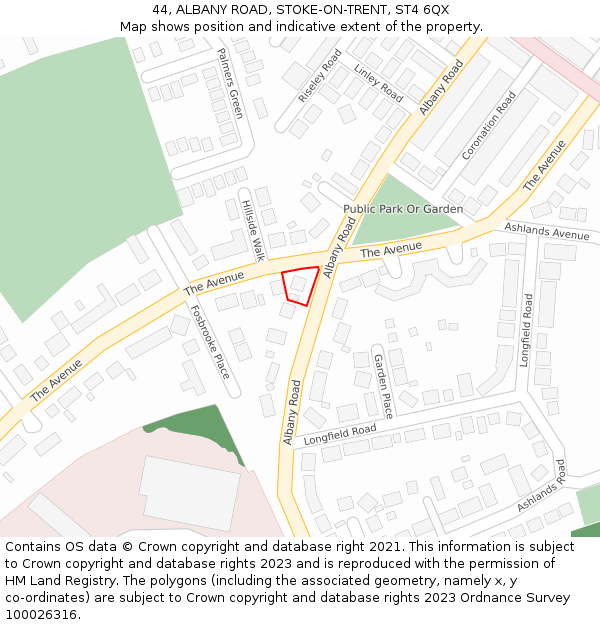 44, ALBANY ROAD, STOKE-ON-TRENT, ST4 6QX: Location map and indicative extent of plot