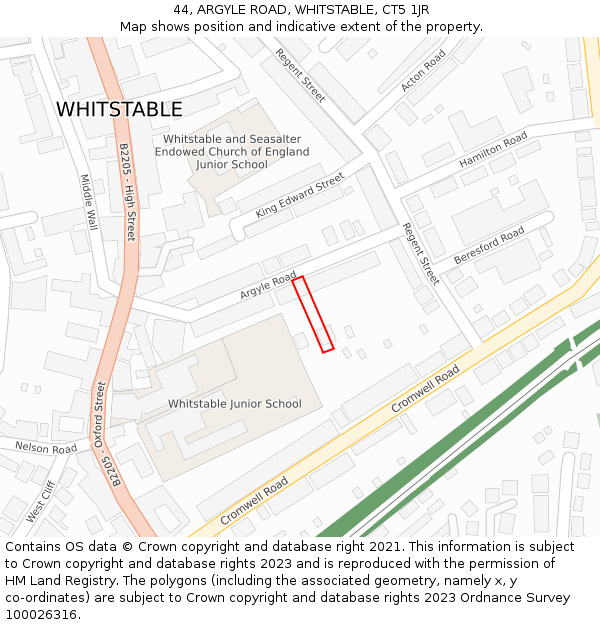 44, ARGYLE ROAD, WHITSTABLE, CT5 1JR: Location map and indicative extent of plot