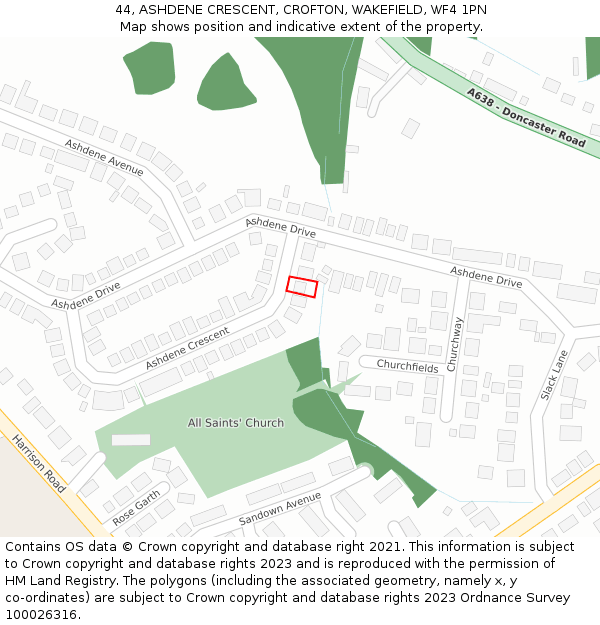 44, ASHDENE CRESCENT, CROFTON, WAKEFIELD, WF4 1PN: Location map and indicative extent of plot