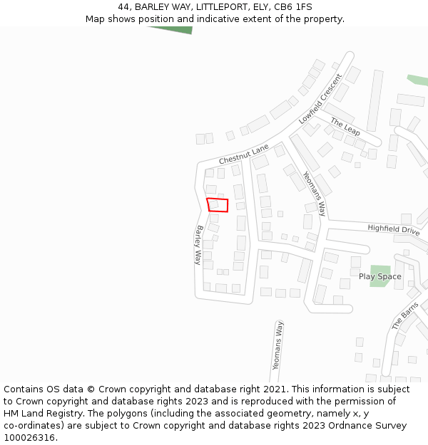 44, BARLEY WAY, LITTLEPORT, ELY, CB6 1FS: Location map and indicative extent of plot