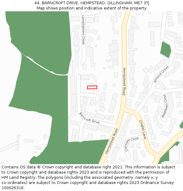 44, BARNCROFT DRIVE, HEMPSTEAD, GILLINGHAM, ME7 3TJ: Location map and indicative extent of plot