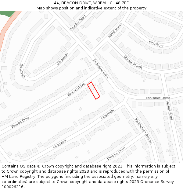 44, BEACON DRIVE, WIRRAL, CH48 7ED: Location map and indicative extent of plot