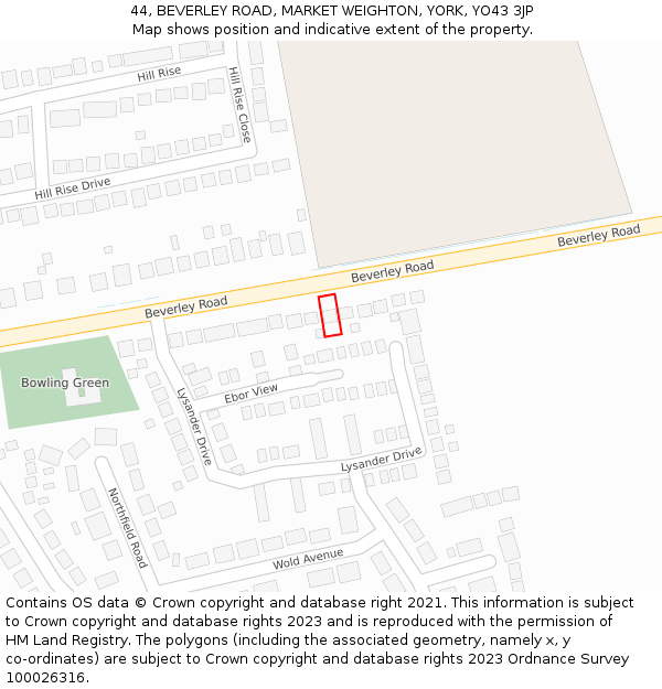 44, BEVERLEY ROAD, MARKET WEIGHTON, YORK, YO43 3JP: Location map and indicative extent of plot