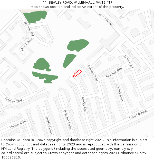 44, BEWLEY ROAD, WILLENHALL, WV12 4TF: Location map and indicative extent of plot