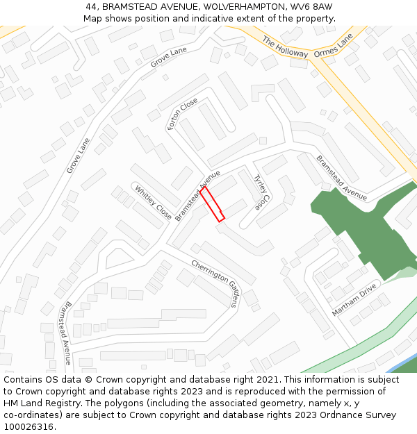 44, BRAMSTEAD AVENUE, WOLVERHAMPTON, WV6 8AW: Location map and indicative extent of plot