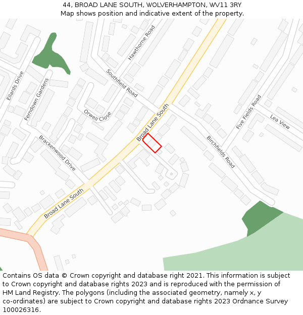 44, BROAD LANE SOUTH, WOLVERHAMPTON, WV11 3RY: Location map and indicative extent of plot