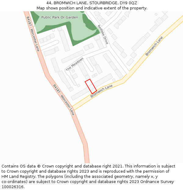 44, BROMWICH LANE, STOURBRIDGE, DY9 0QZ: Location map and indicative extent of plot
