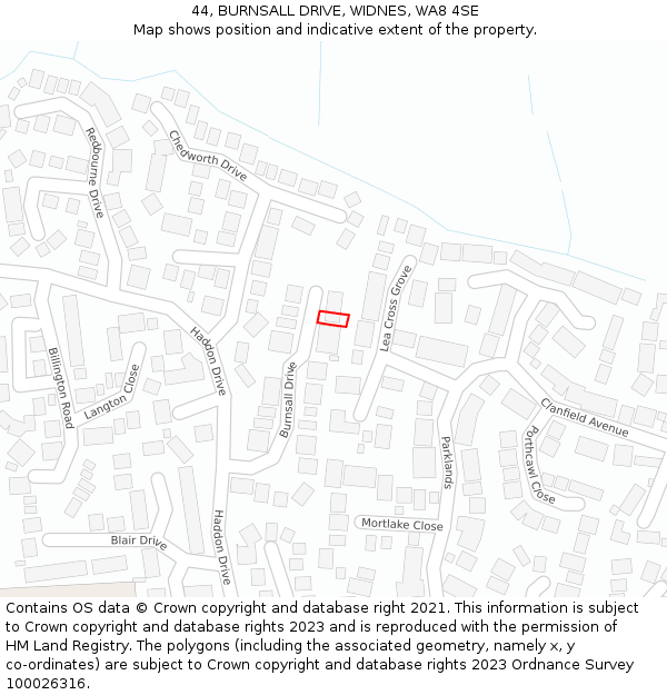 44, BURNSALL DRIVE, WIDNES, WA8 4SE: Location map and indicative extent of plot