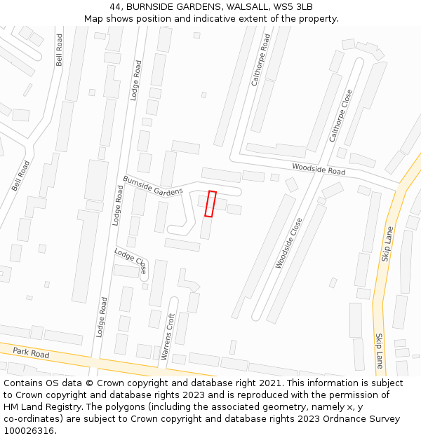 44, BURNSIDE GARDENS, WALSALL, WS5 3LB: Location map and indicative extent of plot