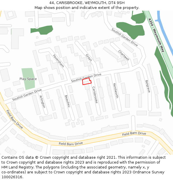 44, CARISBROOKE, WEYMOUTH, DT4 9SH: Location map and indicative extent of plot