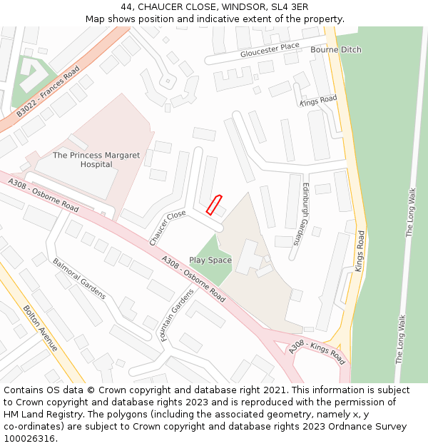 44, CHAUCER CLOSE, WINDSOR, SL4 3ER: Location map and indicative extent of plot