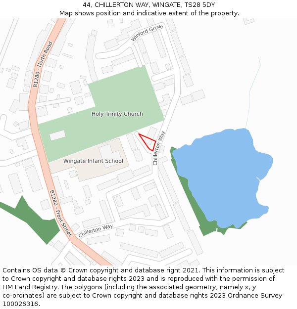 44, CHILLERTON WAY, WINGATE, TS28 5DY: Location map and indicative extent of plot