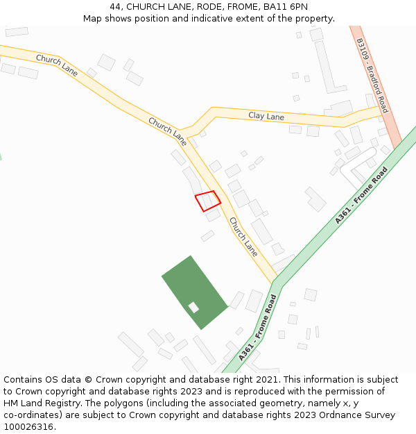44, CHURCH LANE, RODE, FROME, BA11 6PN: Location map and indicative extent of plot