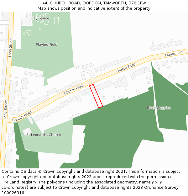 44, CHURCH ROAD, DORDON, TAMWORTH, B78 1RW: Location map and indicative extent of plot