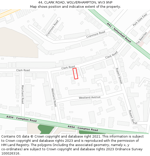 44, CLARK ROAD, WOLVERHAMPTON, WV3 9NP: Location map and indicative extent of plot