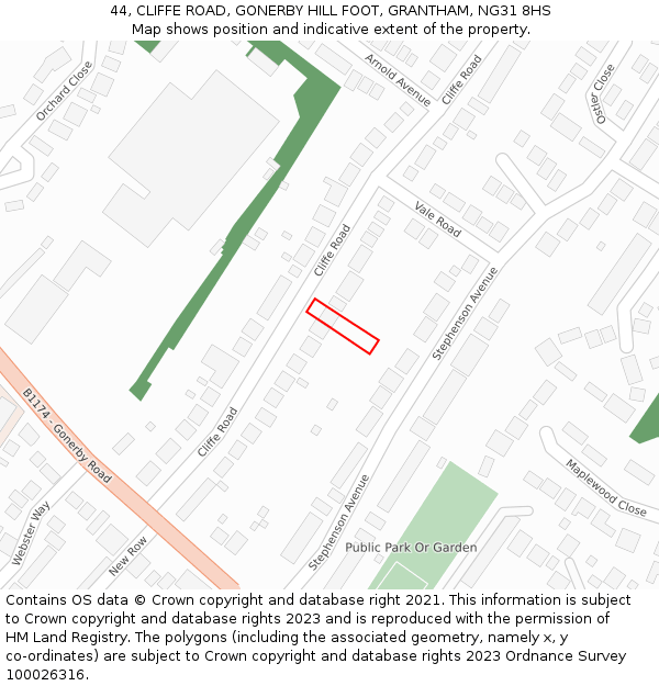 44, CLIFFE ROAD, GONERBY HILL FOOT, GRANTHAM, NG31 8HS: Location map and indicative extent of plot