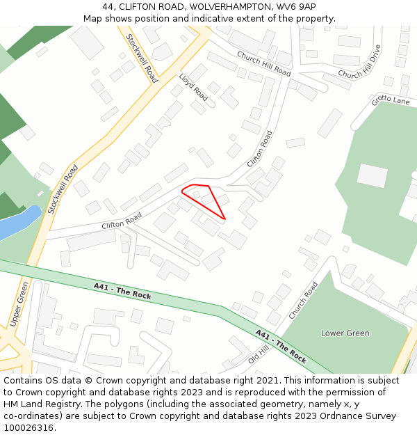44, CLIFTON ROAD, WOLVERHAMPTON, WV6 9AP: Location map and indicative extent of plot