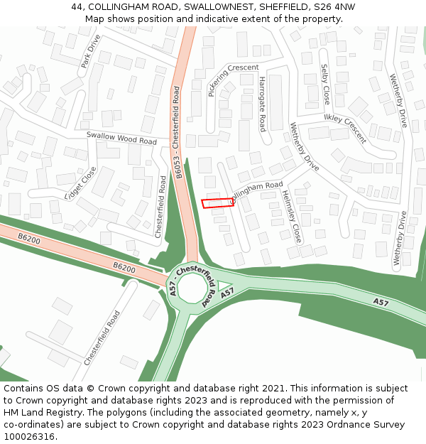 44, COLLINGHAM ROAD, SWALLOWNEST, SHEFFIELD, S26 4NW: Location map and indicative extent of plot