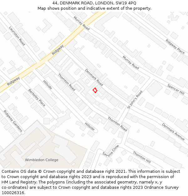 44, DENMARK ROAD, LONDON, SW19 4PQ: Location map and indicative extent of plot