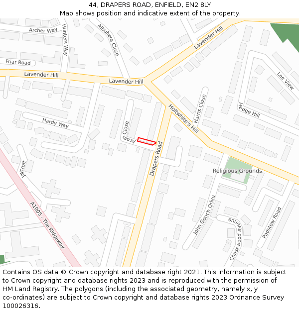 44, DRAPERS ROAD, ENFIELD, EN2 8LY: Location map and indicative extent of plot