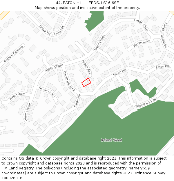 44, EATON HILL, LEEDS, LS16 6SE: Location map and indicative extent of plot