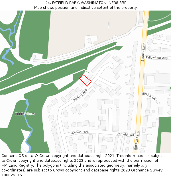 44, FATFIELD PARK, WASHINGTON, NE38 8BP: Location map and indicative extent of plot