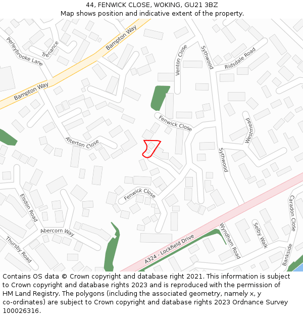 44, FENWICK CLOSE, WOKING, GU21 3BZ: Location map and indicative extent of plot