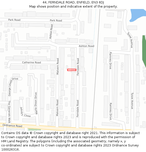 44, FERNDALE ROAD, ENFIELD, EN3 6DJ: Location map and indicative extent of plot