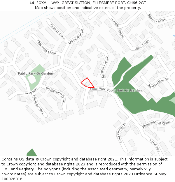 44, FOXALL WAY, GREAT SUTTON, ELLESMERE PORT, CH66 2GT: Location map and indicative extent of plot