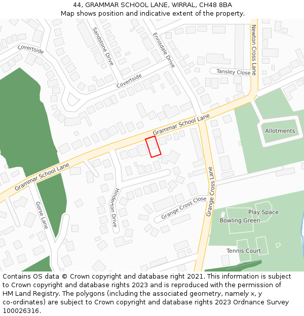 44, GRAMMAR SCHOOL LANE, WIRRAL, CH48 8BA: Location map and indicative extent of plot