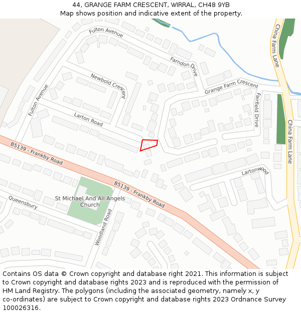 44, GRANGE FARM CRESCENT, WIRRAL, CH48 9YB: Location map and indicative extent of plot