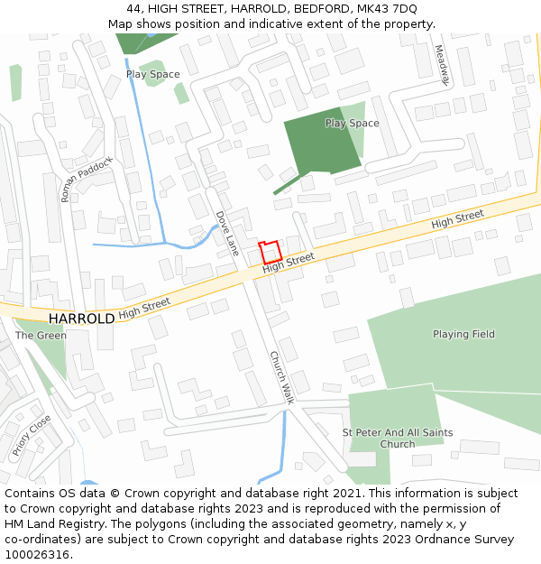 44, HIGH STREET, HARROLD, BEDFORD, MK43 7DQ: Location map and indicative extent of plot
