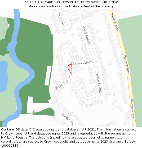 44, HILLSIDE GARDENS, BROCKHAM, BETCHWORTH, RH3 7EW: Location map and indicative extent of plot