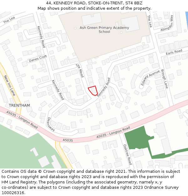 44, KENNEDY ROAD, STOKE-ON-TRENT, ST4 8BZ: Location map and indicative extent of plot