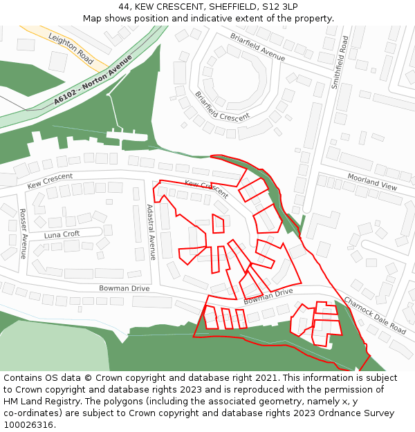 44, KEW CRESCENT, SHEFFIELD, S12 3LP: Location map and indicative extent of plot