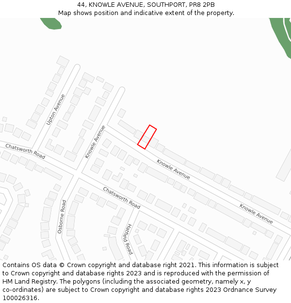 44, KNOWLE AVENUE, SOUTHPORT, PR8 2PB: Location map and indicative extent of plot